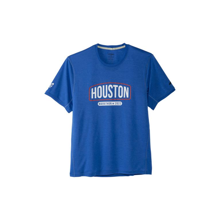 Brooks Houston22 Distance Graphic SS Short Sleeve Running Shirt - Men's - Heather Bluetiful/26.2 Ban